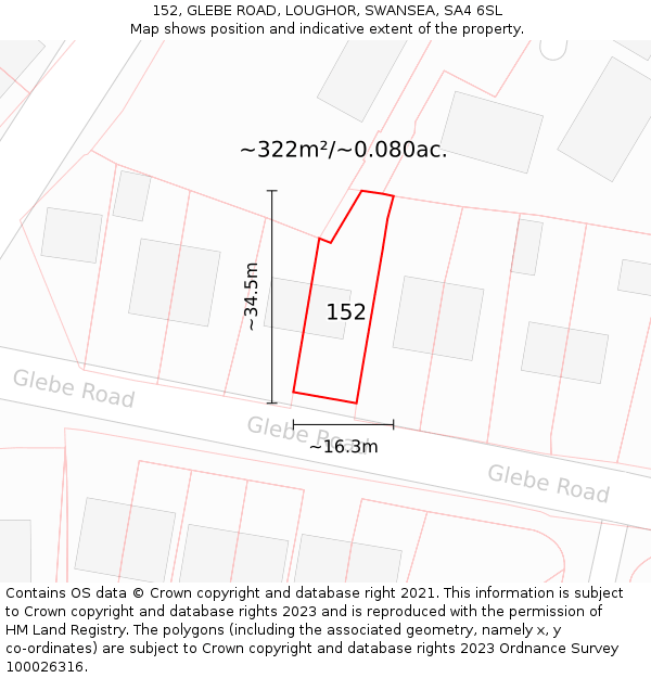 152, GLEBE ROAD, LOUGHOR, SWANSEA, SA4 6SL: Plot and title map