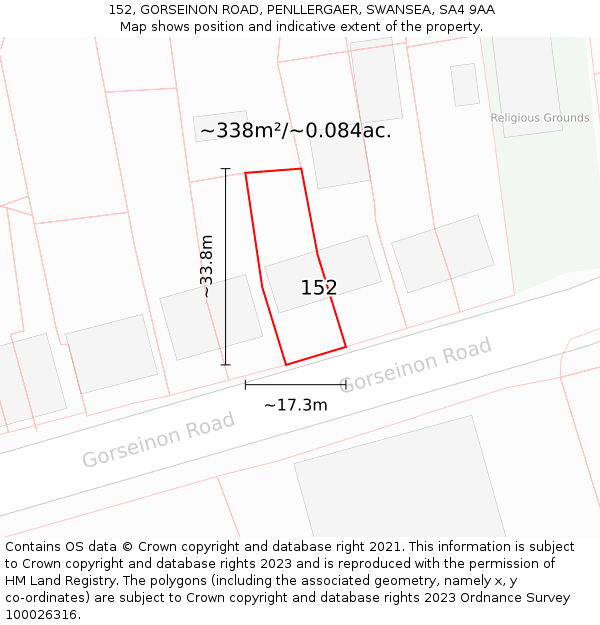 152, GORSEINON ROAD, PENLLERGAER, SWANSEA, SA4 9AA: Plot and title map