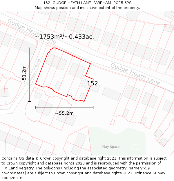 152, GUDGE HEATH LANE, FAREHAM, PO15 6PS: Plot and title map