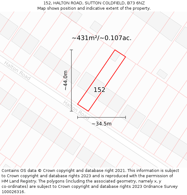 152, HALTON ROAD, SUTTON COLDFIELD, B73 6NZ: Plot and title map