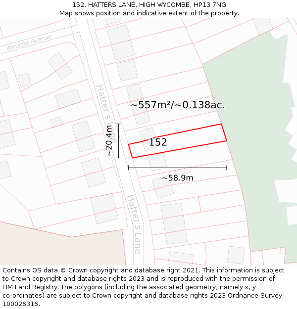 152, HATTERS LANE, HIGH WYCOMBE, HP13 7NG: Plot and title map