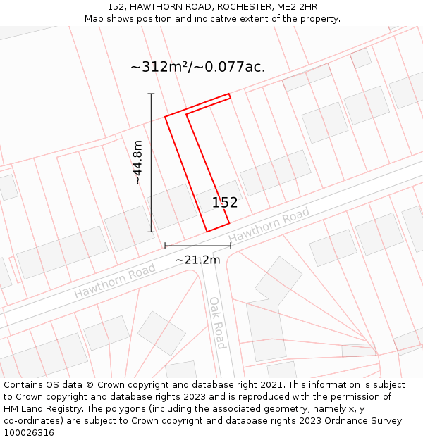 152, HAWTHORN ROAD, ROCHESTER, ME2 2HR: Plot and title map