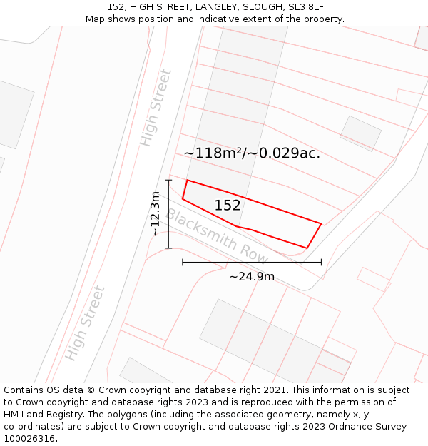 152, HIGH STREET, LANGLEY, SLOUGH, SL3 8LF: Plot and title map