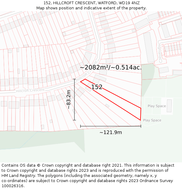 152, HILLCROFT CRESCENT, WATFORD, WD19 4NZ: Plot and title map