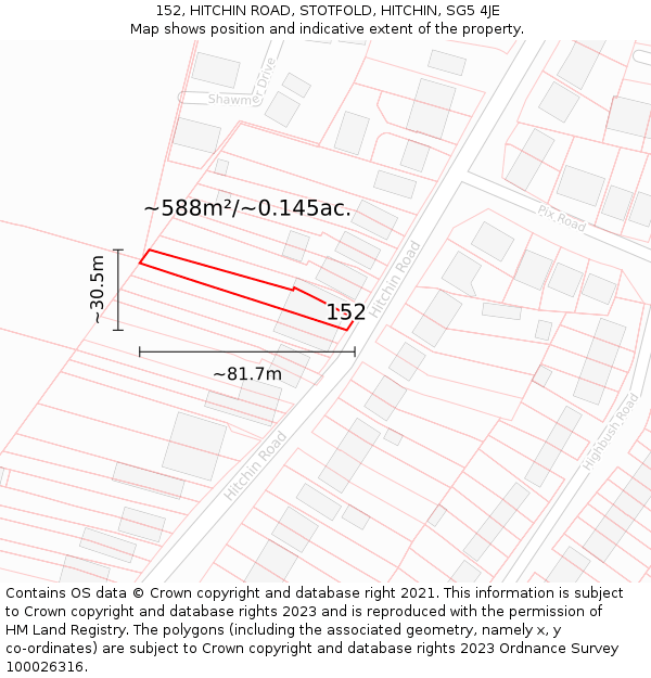 152, HITCHIN ROAD, STOTFOLD, HITCHIN, SG5 4JE: Plot and title map