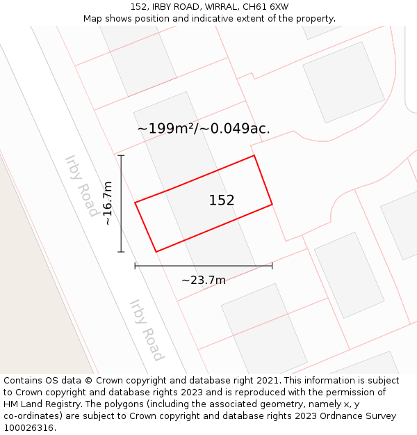 152, IRBY ROAD, WIRRAL, CH61 6XW: Plot and title map