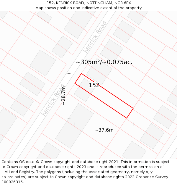 152, KENRICK ROAD, NOTTINGHAM, NG3 6EX: Plot and title map