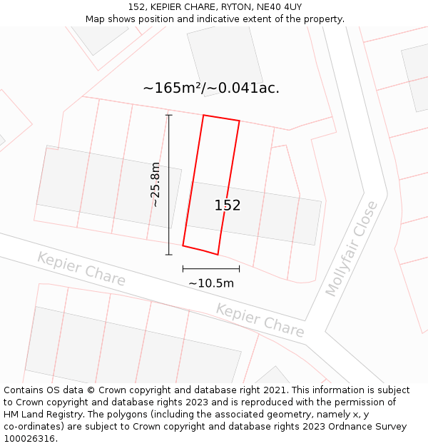 152, KEPIER CHARE, RYTON, NE40 4UY: Plot and title map