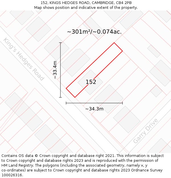 152, KINGS HEDGES ROAD, CAMBRIDGE, CB4 2PB: Plot and title map