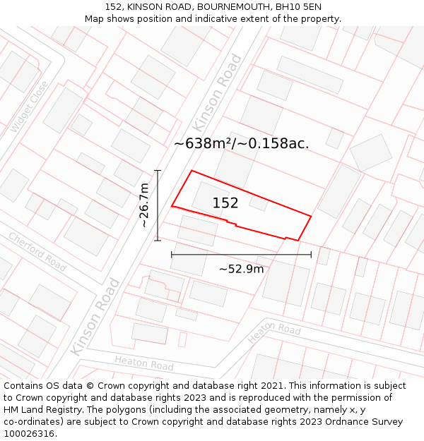 152, KINSON ROAD, BOURNEMOUTH, BH10 5EN: Plot and title map