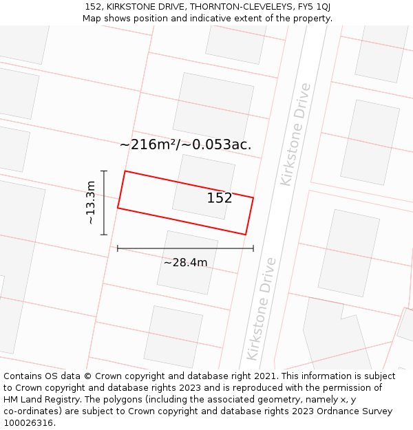 152, KIRKSTONE DRIVE, THORNTON-CLEVELEYS, FY5 1QJ: Plot and title map