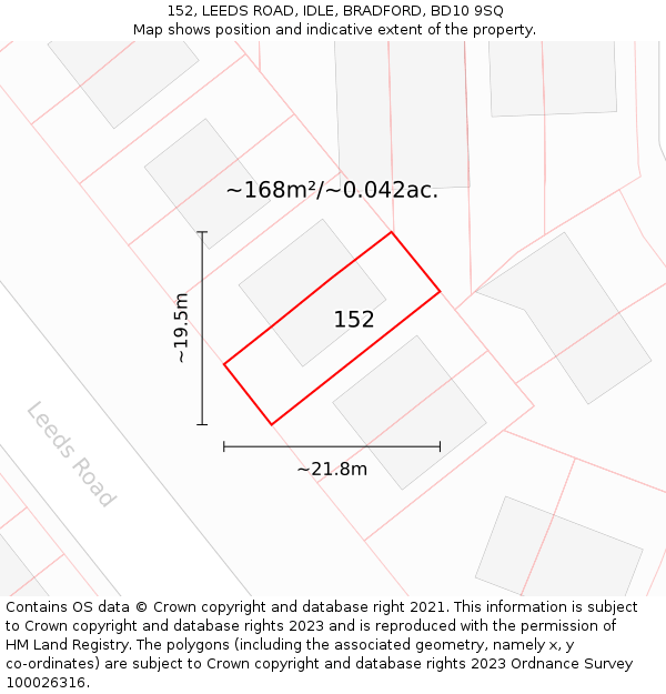 152, LEEDS ROAD, IDLE, BRADFORD, BD10 9SQ: Plot and title map