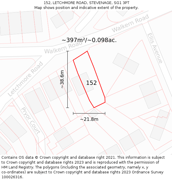 152, LETCHMORE ROAD, STEVENAGE, SG1 3PT: Plot and title map