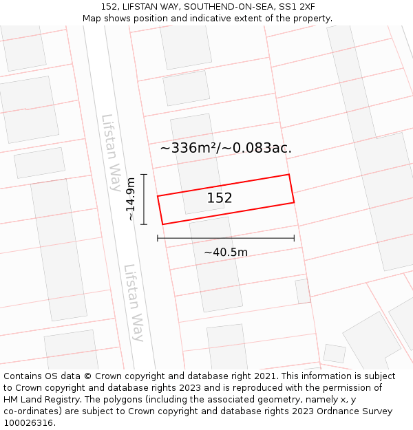 152, LIFSTAN WAY, SOUTHEND-ON-SEA, SS1 2XF: Plot and title map