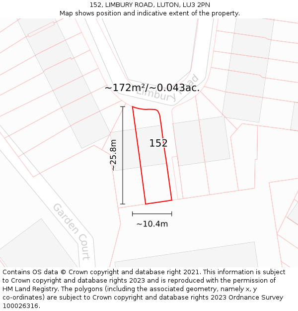 152, LIMBURY ROAD, LUTON, LU3 2PN: Plot and title map