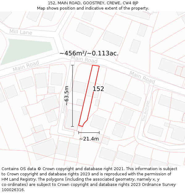 152, MAIN ROAD, GOOSTREY, CREWE, CW4 8JP: Plot and title map