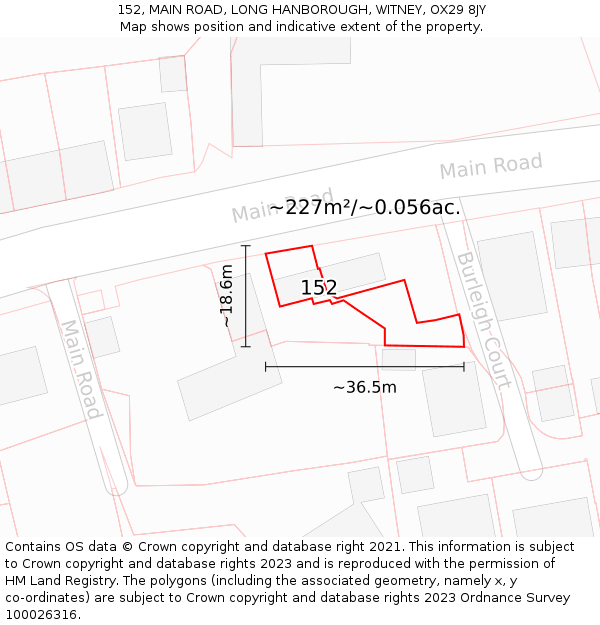 152, MAIN ROAD, LONG HANBOROUGH, WITNEY, OX29 8JY: Plot and title map