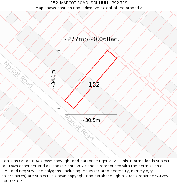 152, MARCOT ROAD, SOLIHULL, B92 7PS: Plot and title map
