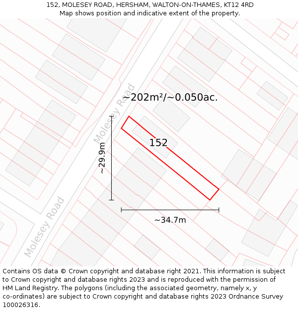 152, MOLESEY ROAD, HERSHAM, WALTON-ON-THAMES, KT12 4RD: Plot and title map