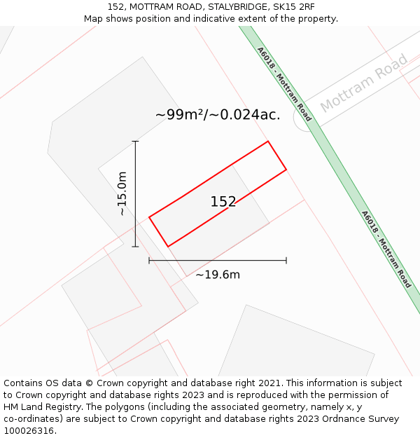 152, MOTTRAM ROAD, STALYBRIDGE, SK15 2RF: Plot and title map