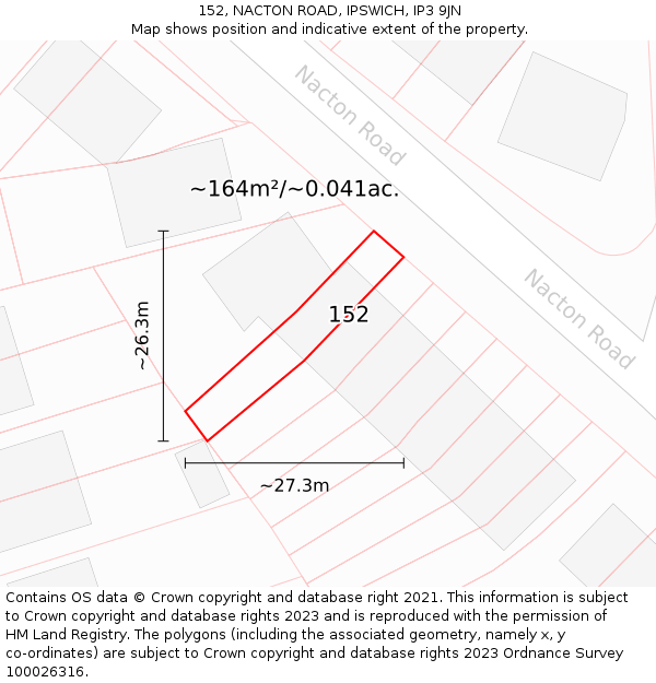 152, NACTON ROAD, IPSWICH, IP3 9JN: Plot and title map