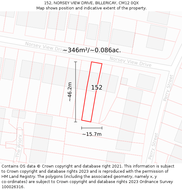 152, NORSEY VIEW DRIVE, BILLERICAY, CM12 0QX: Plot and title map