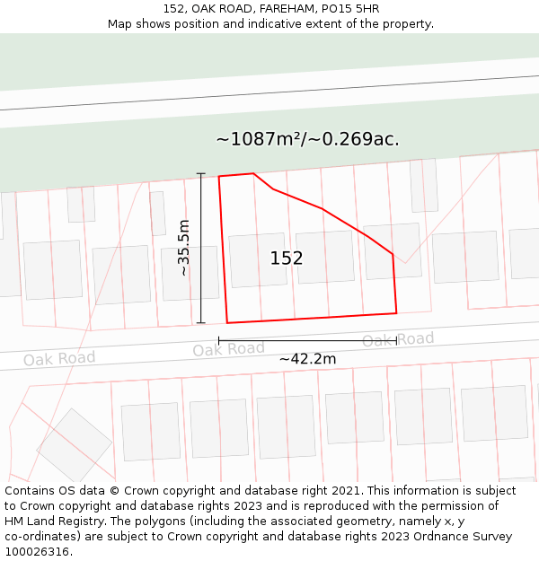 152, OAK ROAD, FAREHAM, PO15 5HR: Plot and title map