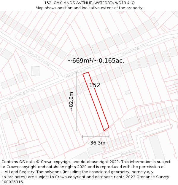 152, OAKLANDS AVENUE, WATFORD, WD19 4LQ: Plot and title map