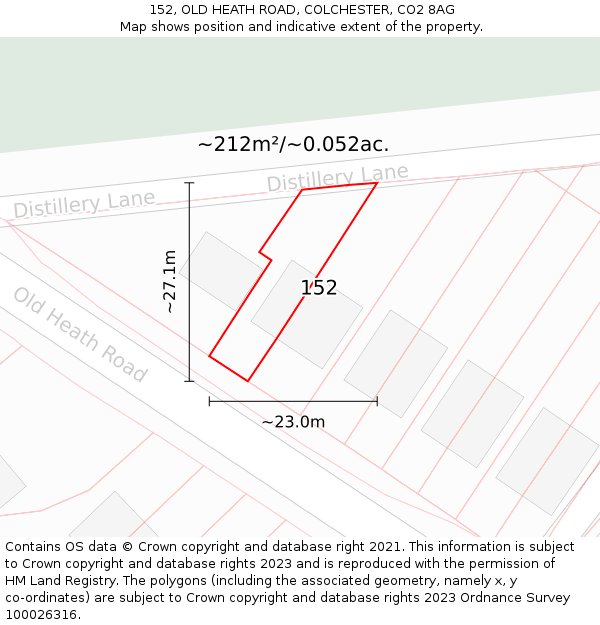 152, OLD HEATH ROAD, COLCHESTER, CO2 8AG: Plot and title map