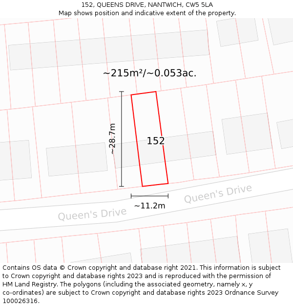 152, QUEENS DRIVE, NANTWICH, CW5 5LA: Plot and title map