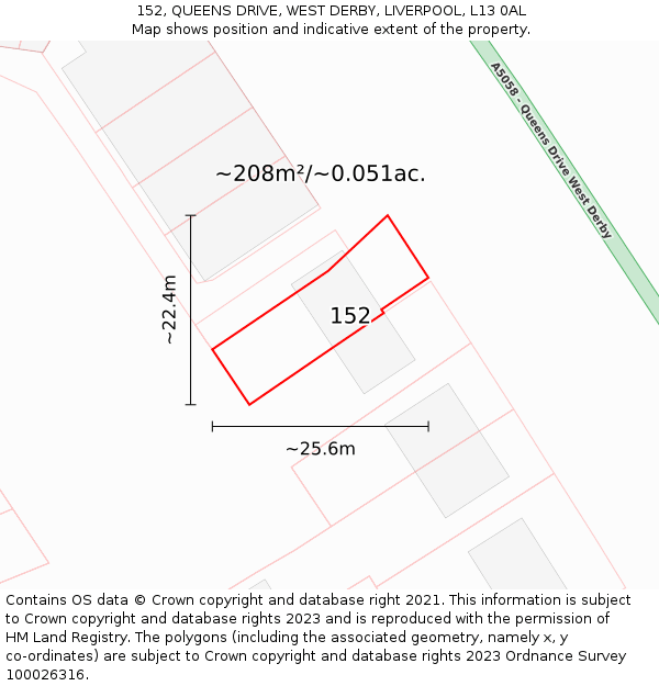 152, QUEENS DRIVE, WEST DERBY, LIVERPOOL, L13 0AL: Plot and title map