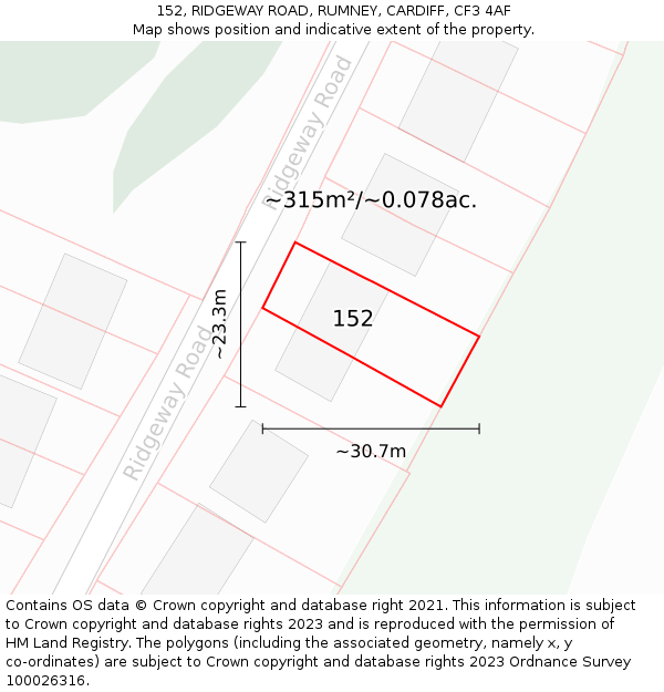 152, RIDGEWAY ROAD, RUMNEY, CARDIFF, CF3 4AF: Plot and title map