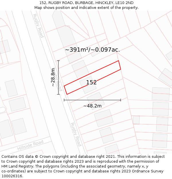 152, RUGBY ROAD, BURBAGE, HINCKLEY, LE10 2ND: Plot and title map