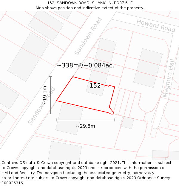 152, SANDOWN ROAD, SHANKLIN, PO37 6HF: Plot and title map