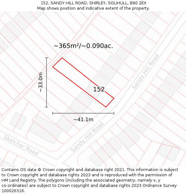 152, SANDY HILL ROAD, SHIRLEY, SOLIHULL, B90 2EX: Plot and title map