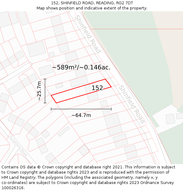 152, SHINFIELD ROAD, READING, RG2 7DT: Plot and title map