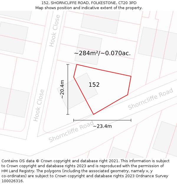 152, SHORNCLIFFE ROAD, FOLKESTONE, CT20 3PD: Plot and title map