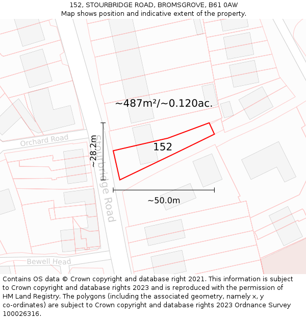 152, STOURBRIDGE ROAD, BROMSGROVE, B61 0AW: Plot and title map