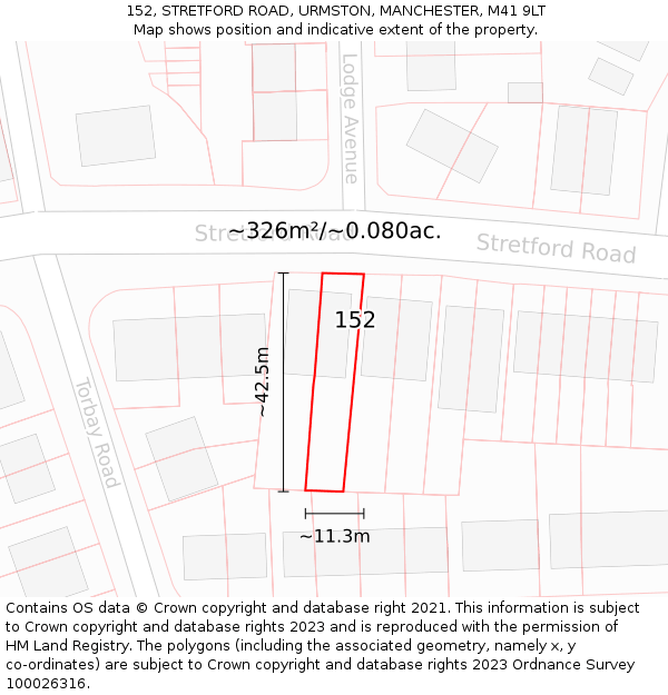 152, STRETFORD ROAD, URMSTON, MANCHESTER, M41 9LT: Plot and title map