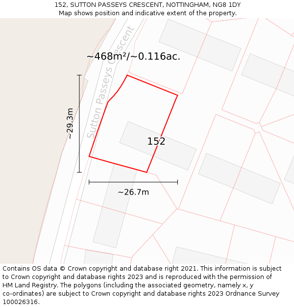 152, SUTTON PASSEYS CRESCENT, NOTTINGHAM, NG8 1DY: Plot and title map