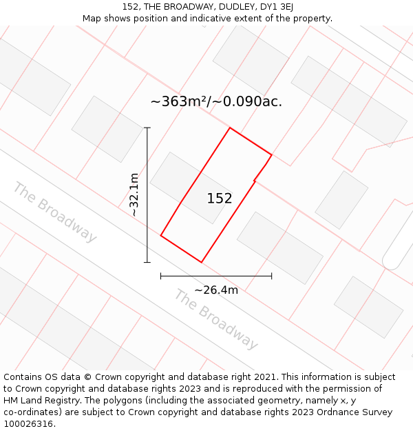 152, THE BROADWAY, DUDLEY, DY1 3EJ: Plot and title map