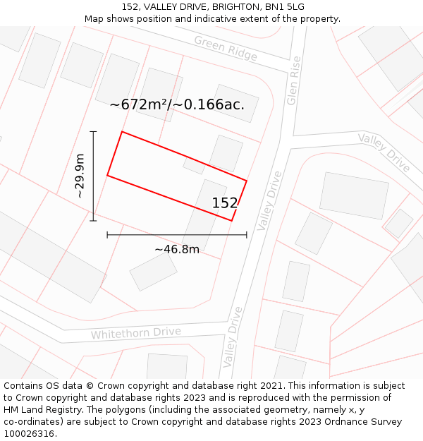 152, VALLEY DRIVE, BRIGHTON, BN1 5LG: Plot and title map