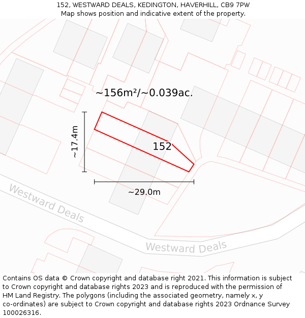 152, WESTWARD DEALS, KEDINGTON, HAVERHILL, CB9 7PW: Plot and title map