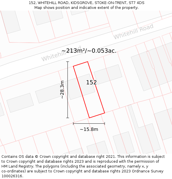 152, WHITEHILL ROAD, KIDSGROVE, STOKE-ON-TRENT, ST7 4DS: Plot and title map