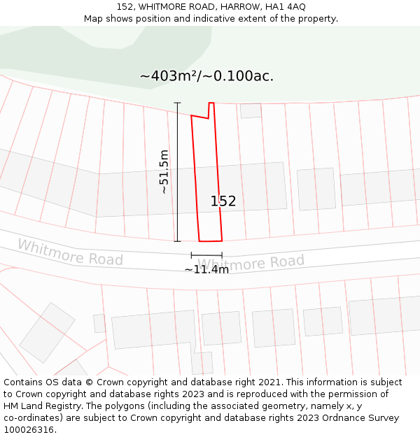 152, WHITMORE ROAD, HARROW, HA1 4AQ: Plot and title map