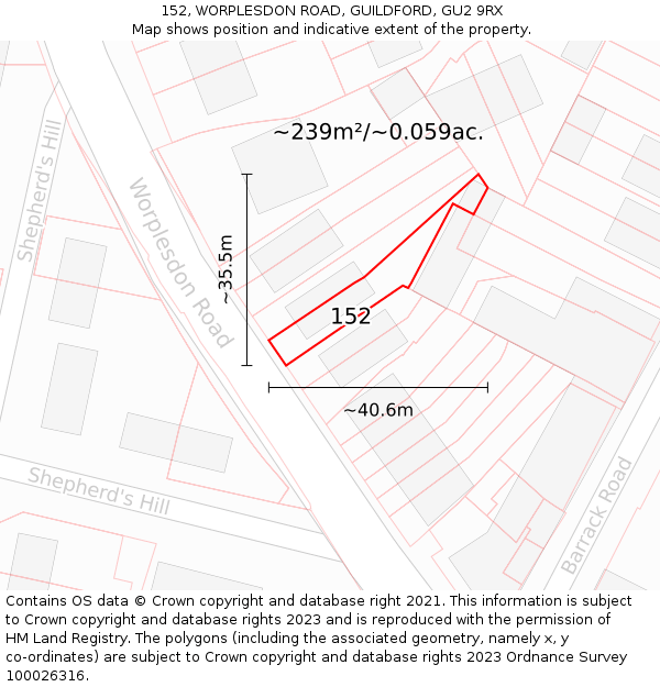 152, WORPLESDON ROAD, GUILDFORD, GU2 9RX: Plot and title map