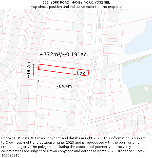 152, YORK ROAD, HAXBY, YORK, YO32 3EL: Plot and title map