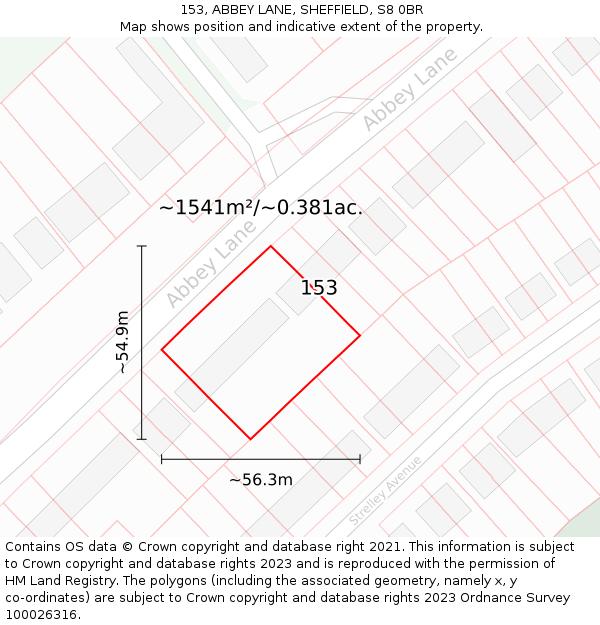 153, ABBEY LANE, SHEFFIELD, S8 0BR: Plot and title map