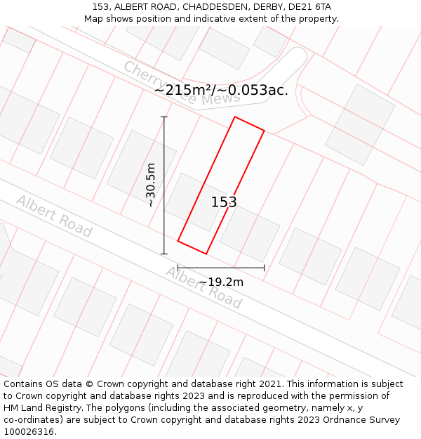 153, ALBERT ROAD, CHADDESDEN, DERBY, DE21 6TA: Plot and title map