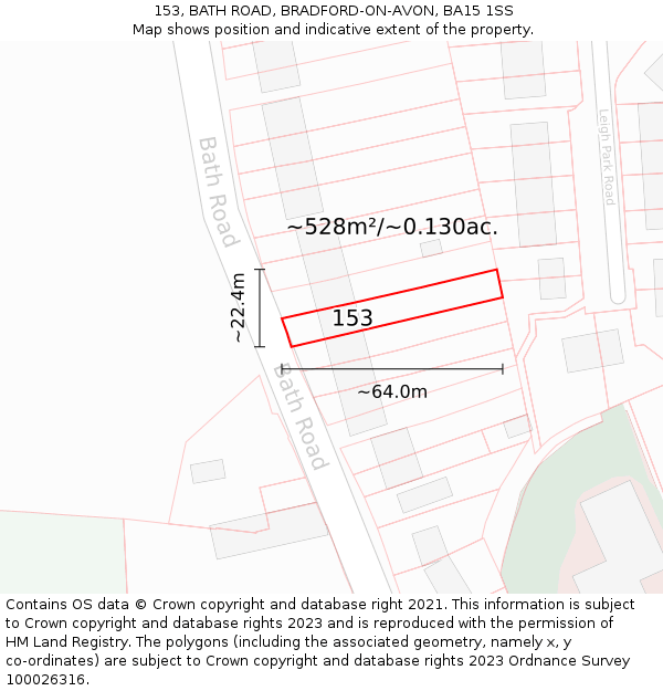 153, BATH ROAD, BRADFORD-ON-AVON, BA15 1SS: Plot and title map